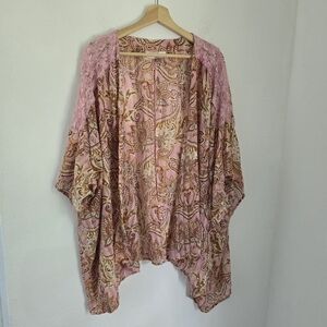 Melograno Rico Pink Paisley Floral Boho Kimono Bell Sleeve Small